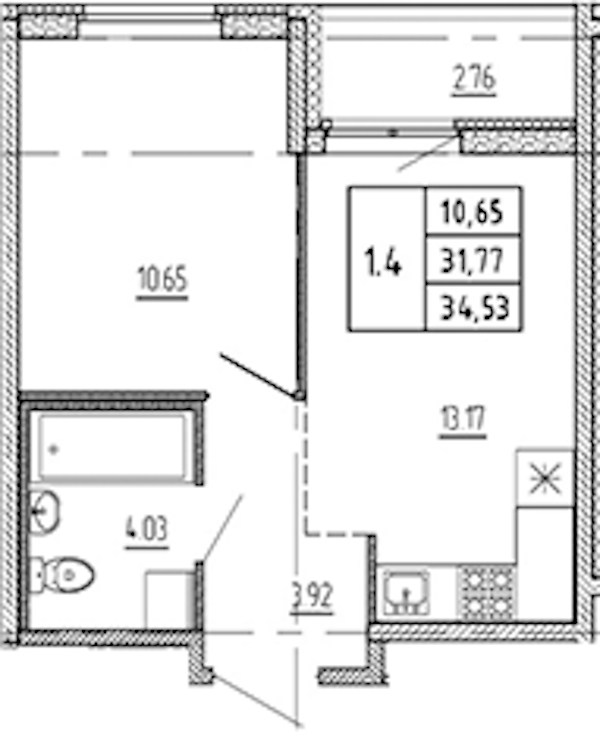 1-комнатная квартира 31.77 м², 18/22 эт., ЖК «Новые горизонты 2»